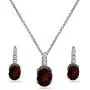 Sterling Silver Genuine or Synthetic Gemstone Oval-Cut Pendant Necklace & Leverback Huggie Earrings Set with CZ Accents Sterling Silver Genuine or Synthetic Gemstone Oval-Cut Pendant Necklace & Leverback Huggie Earrings Set with CZ Accents