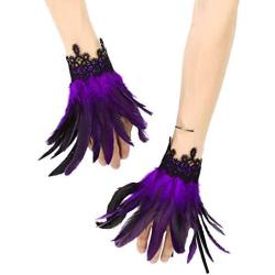 CHICTRY 1 Pair Feather Cuffs Halloween Wrist Cuffs Bracelets with Ribbon Ties for Victorian Cosplay Costume Game Party