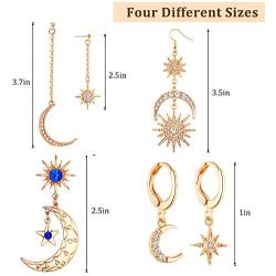 4 Pairs Exaggerated Moon Gold Earrings Sun Star Earrings Boho Earrings Moon Dangle Drop Earrings Retro Jewelry for Women Girls, Gold