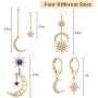 4 Pairs Exaggerated Moon Gold Earrings Sun Star Earrings Boho Earrings Moon Dangle Drop Earrings Retro Jewelry for Women Girls, Gold