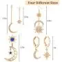 4 Pairs Exaggerated Moon Gold Earrings Sun Star Earrings Boho Earrings Moon Dangle Drop Earrings Retro Jewelry for Women Girls, Gold