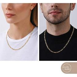 Jewelry Atelier Gold Chain Necklace Collection - 14K Solid Yellow Gold Filled Figaro Chain Necklaces for Women and Men with Different Sizes (2.8mm, 3.7mm, 4.7mm, 5.6mm)