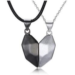 Jovivi 2 Pcs Heart Necklace for Couples Black White Matching Pendant Friendship Distance Magnetic Love Heart Jewelry for Boyfriend Girlfriend Valentines Gifts