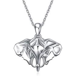 MONGAS Elephant Necklaces 925 Sterling Silver Origami Elephant Head Jewelry for Men Women