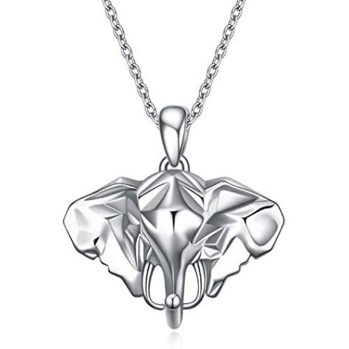 MONGAS Elephant Necklaces 925 Sterling Silver Origami Elephant Head Jewelry for Men Women