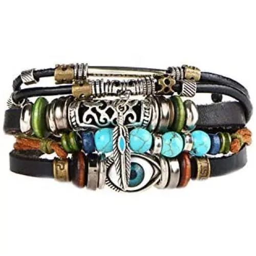 Disunie Bohemia Style Bracelets Multi-Layer Charms Retro Blue Eyes Turquoise Bracelet for Women