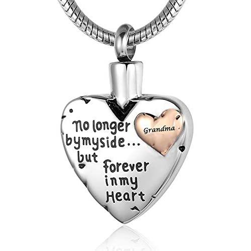 Cremation Jewelry for Ashes -No Longer By My Side Forever in My Heart Urn Pendant Necklace for Ashes Grandma Grandpa Mom Dad Papa Nana Brother Sister