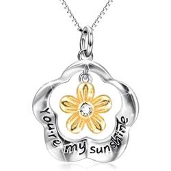Sterling Silver Sunflower Necklace Gifts for Women You Are My Sunshine Necklace Jewelry for Mom Daughter Girlfriend (youre my sunshine necklace)