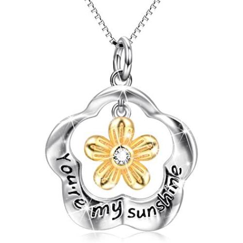 Sterling Silver Sunflower Necklace Gifts for Women You Are My Sunshine Necklace Jewelry for Mom Daughter Girlfriend (youre my sunshine necklace)