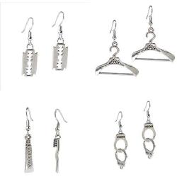 Mountainer 4 Pairs Punk Antique Silver Blade Handcuffs Dangle Drop for Women Girl Funny Creative Jewelry