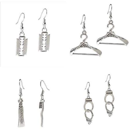 Mountainer 4 Pairs Punk Antique Silver Blade Handcuffs Dangle Drop for Women Girl Funny Creative Jewelry
