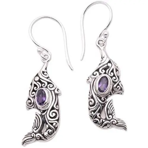 Novica Purple Dolphin Amethyst Dangle Earrings For Girls Womens Novica Purple Dolphin Amethyst Dangle Earrings For Girls Womens