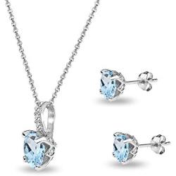 Sterling Silver Genuine, Created or Simulated Gem & White Topaz Oval Crown Necklace & Stud Earrings Set
