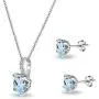 Sterling Silver Genuine, Created or Simulated Gem & White Topaz Oval Crown Necklace & Stud Earrings Set