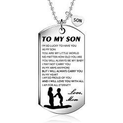 NOVLOVE Inspirational Birthday Gift to My Son from Mom Always Remember You are Braver Stainless Steel Dog Tag Necklace Pendant