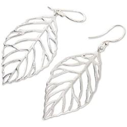 NOVICA .925 Sterling Silver Dangle Earrings Bali Bay Leaf