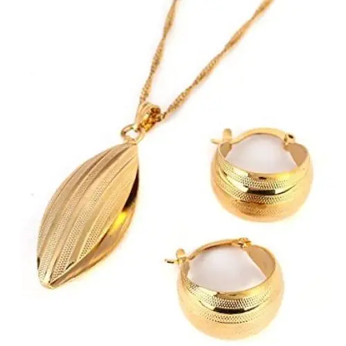 Ethiopian Set Necklace Pendant Earring Set Joias Ouro 22k Gold Plated Jewelry African Bridal Wedding Ethiopian Set Necklace Pendant Earring Set Joias Ouro 22k Gold Plated Jewelry African Bridal Wedding
