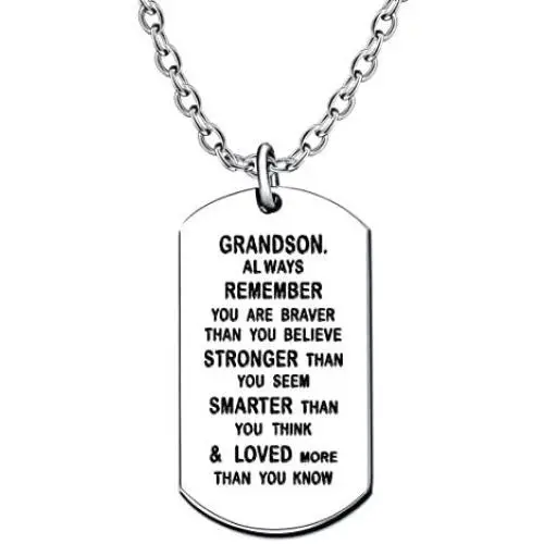 lauhonmin Dog Tag Necklace for Men Boy Grandson Gifts from Grandpa Grandma Inspirational You are Braver Stronger Smarter Than You Think lauhonmin Dog Tag Necklace for Men Boy Grandson Gifts from Grandpa Grandma Inspirational You are Braver Stronger Smarter Than You Think