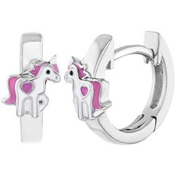 925 Sterling Silver Pink & White Unicorn Jewelry Set Earrings Necklace for Girls