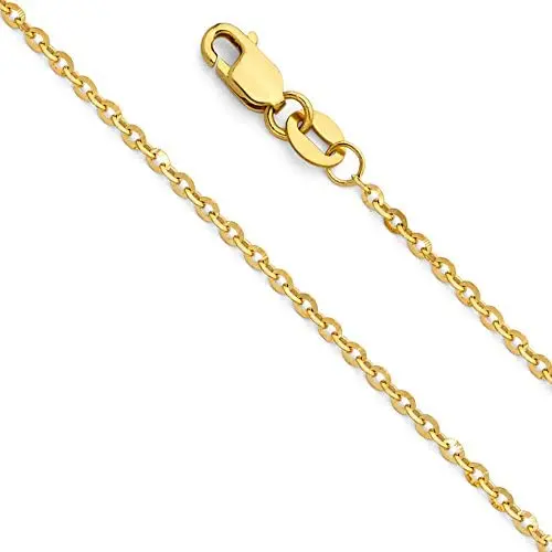 14k REAL Yellow OR White Gold Solid 1.5mm Side Diamond Cut Rolo Cable Chain Necklace with Lobster Claw Clasp 14k REAL Yellow OR White Gold Solid 1.5mm Side Diamond Cut Rolo Cable Chain Necklace with Lobster Claw Clasp