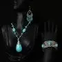 U/D Bohemian Turquoise Hand-Knotted Necklace Set of 3-Turquoise Necklace, Turquoise Stretchable Bracelet, Pair of Earrings U/D Bohemian Turquoise Hand-Knotted Necklace Set of 3-Turquoise Necklace, Turquoise Stretchable Bracelet, Pair of Earrings
