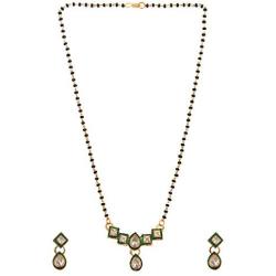 Efulgenz Mangalsutra Indian Boho Antique Rhinstone Kundan Gold Plated Beaded Pendant Necklace Earring Jewelry Set
