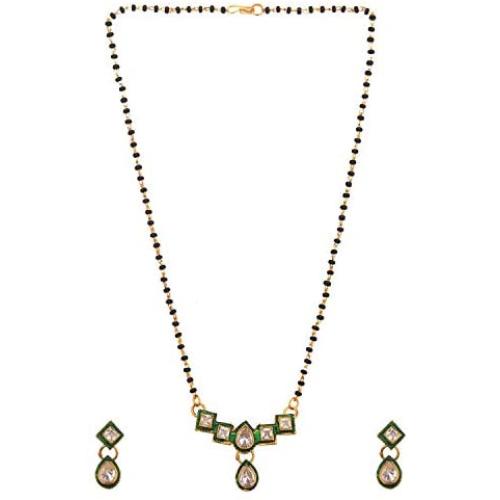Efulgenz Mangalsutra Indian Boho Antique Rhinstone Kundan Gold Plated Beaded Pendant Necklace Earring Jewelry Set