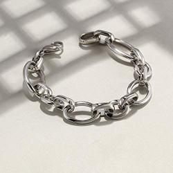 CIUNOFOR Gold Bracelet for Women Girls Stainless Steel Bracelet Wide Cuban Curb Link Bracelet Oval Bracelet Silver Rose Gold Plated Adjustable Chain