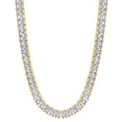 KRKC&CO Baguette Cut Tennis Chain, 14k Gold Chain for Men, Iced Out Chains Prong-Setting 5A Cubic Zirconia Stones Tennis Necklace, Hip Hop Jewelry, 6x4 mm, 18 20 22 24 Inches
