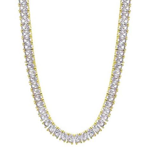 KRKC&CO Baguette Cut Tennis Chain, 14k Gold Chain for Men, Iced Out Chains Prong-Setting 5A Cubic Zirconia Stones Tennis Necklace, Hip Hop Jewelry, 6x4 mm, 18 20 22 24 Inches