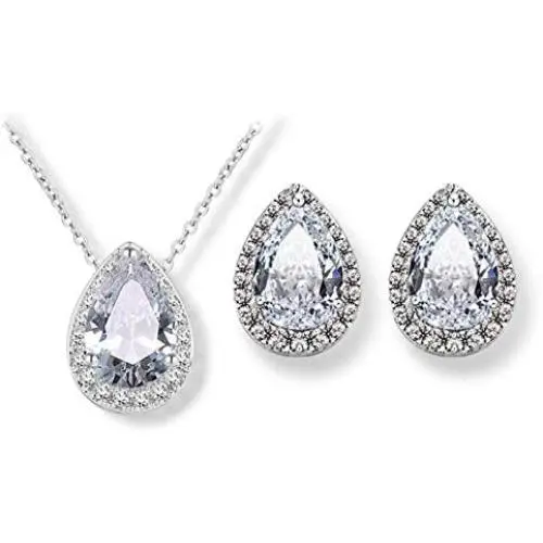 SYLVAWOLVES White Water Drop Jewelry Sets Fashion Teardrop Cubic Zirconia Jewelry for Women Bridesmaids Engagement