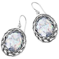 PZ Paz Creations 925 Sterling Silver Dangle Earring For Women Girls | Roman Glass Oval-Shapped Leaf Design | Hypoallergenic For Pierced Ears