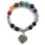 VIKI98 10MM 7 Chakra Religion Healing Balance Stone Beaded Bracelet Yoga Reiki Charm Heart Bracelets For Women