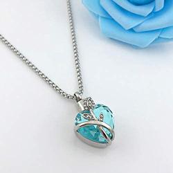 Urn Necklaces for Ashes Love Heart Blue Crystal Cremation Jewelry Keepsake Holder Memorial Necklace Pendant