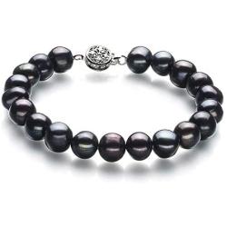 Kaitlyn Black 8-9mm A Quality Freshwater 925 Sterling Silver Cultured Pearl Bracelet For Women
