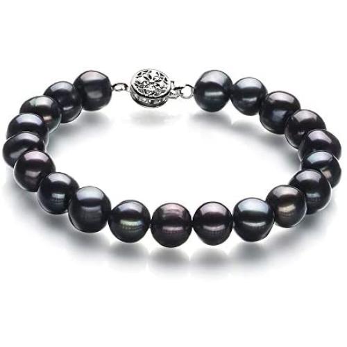 Kaitlyn Black 8-9mm A Quality Freshwater 925 Sterling Silver Cultured Pearl Bracelet For Women