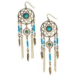 Lux Accessories Burnished Goldtone & Turquoise Dream Catcher Drop Earrings