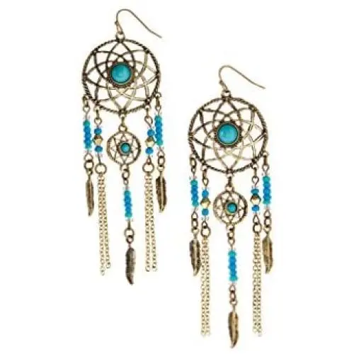 Lux Accessories Burnished Goldtone & Turquoise Dream Catcher Drop Earrings Lux Accessories Burnished Goldtone & Turquoise Dream Catcher Drop Earrings