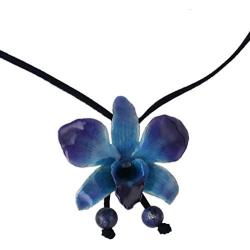 NOVICA Natural Orchid and Sodalite Long Lariat Necklace, 34.5'', Midnight Blue with Leather Cord