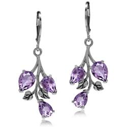 Silvershake 4.66ct. Genuine Amethyst 925 Sterling Silver Leaf Leverback Dangle Earrings