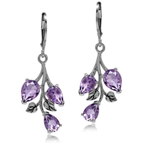 Silvershake 4.66ct. Genuine Amethyst 925 Sterling Silver Leaf Leverback Dangle Earrings