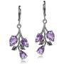 Silvershake 4.66ct. Genuine Amethyst 925 Sterling Silver Leaf Leverback Dangle Earrings