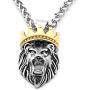 Warvik Crown Head Lion King Pendant Necklace Hip Hop Fashion Style, Stainless Steel Jewelry Mens Womens Wheat Chain 20/28inch