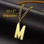 ChainsPro Men/Women Stunning Monogram Letter Necklace, A to Z Initial Charm with Chain-22+2''-Adjustable, 316L Stainless Steel/Gold Plated/Black (Send Gift Box)