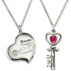 Getname Necklace Personalized Key to My Heart Couple Pendants Set Birthstone Engraved Necklace Sterling Silver 925