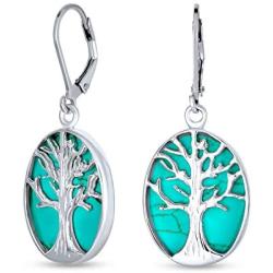 Oval Lapis Turquoise Abalone Leverback Mother Of Pearl Family Tree Of Life Dangle Earrings For Women Sterling Silver