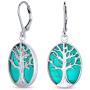 Oval Lapis Turquoise Abalone Leverback Mother Of Pearl Family Tree Of Life Dangle Earrings For Women Sterling Silver