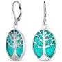 Oval Lapis Turquoise Abalone Leverback Mother Of Pearl Family Tree Of Life Dangle Earrings For Women Sterling Silver