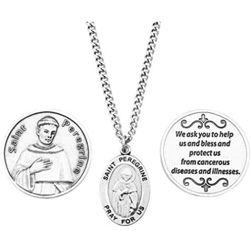 Rosemarie Collections Saint Peregrine Pendant Necklace and 2 Religious Pocket Tokens