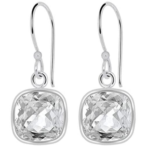 3.40 Ct Cushion White Topaz Dangle 925 Sterling Silver Earrings For Women By Orchid Jewelry : A Perfect Birthstone For November